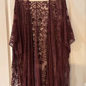 Elegant Lace Kimono in Burgundy